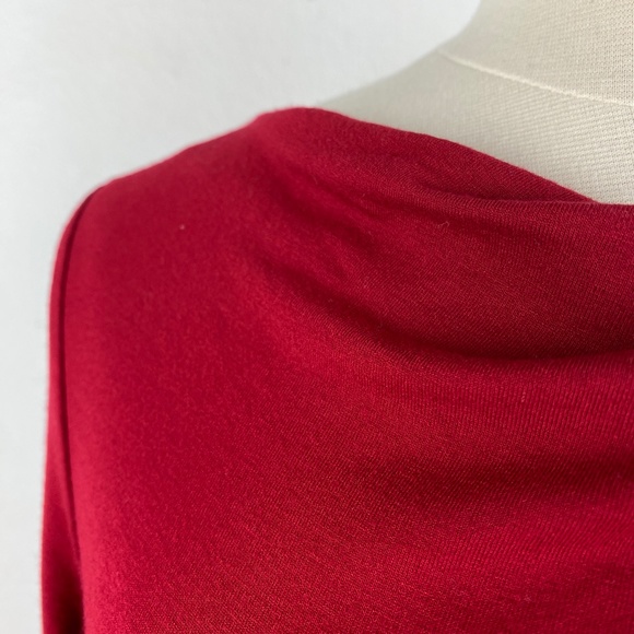 J Jill Women Red Knit Dress XS Jersey Shift Draped Shoulder Long Sleeves Classic - Picture 3 of 7
